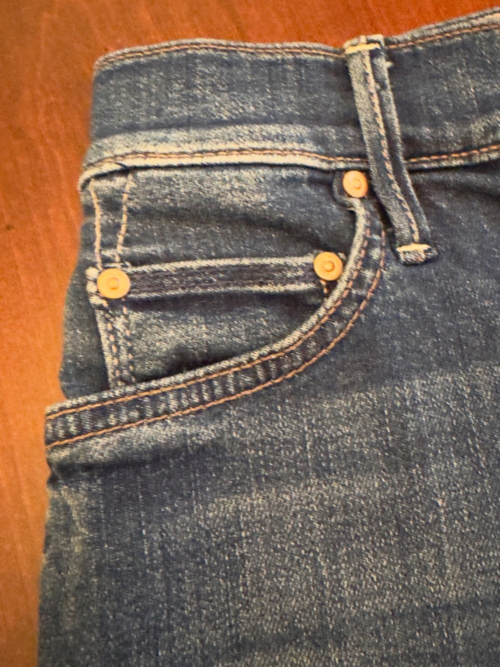 MOTHER Blue Denim Jeans with Copper Button - Picture 5 of 8